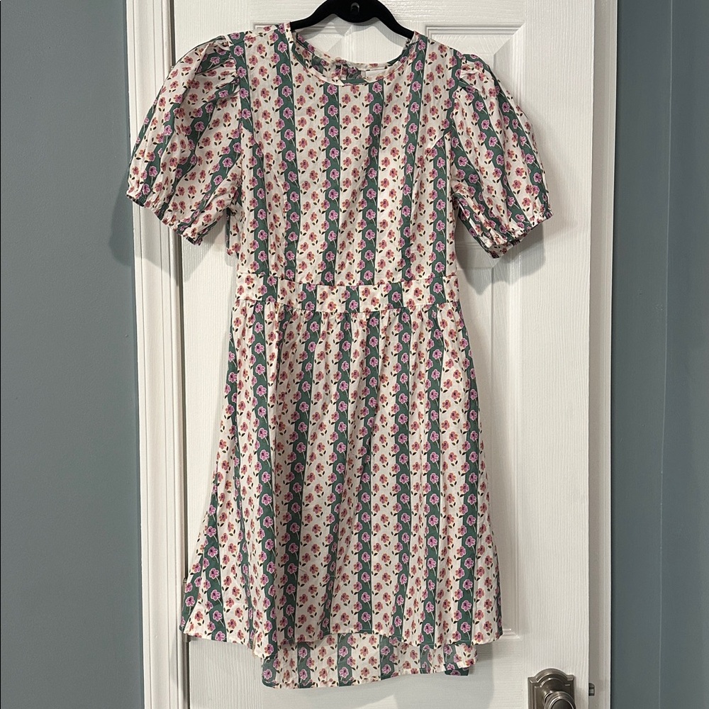 Floral Striped Puff Sleeve Dress